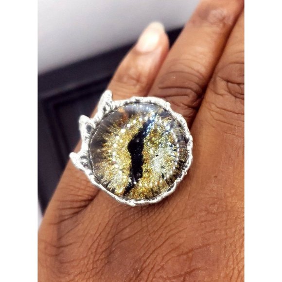Golden Dragon Eye Statement Ring Handmade - Picture 1 of 12